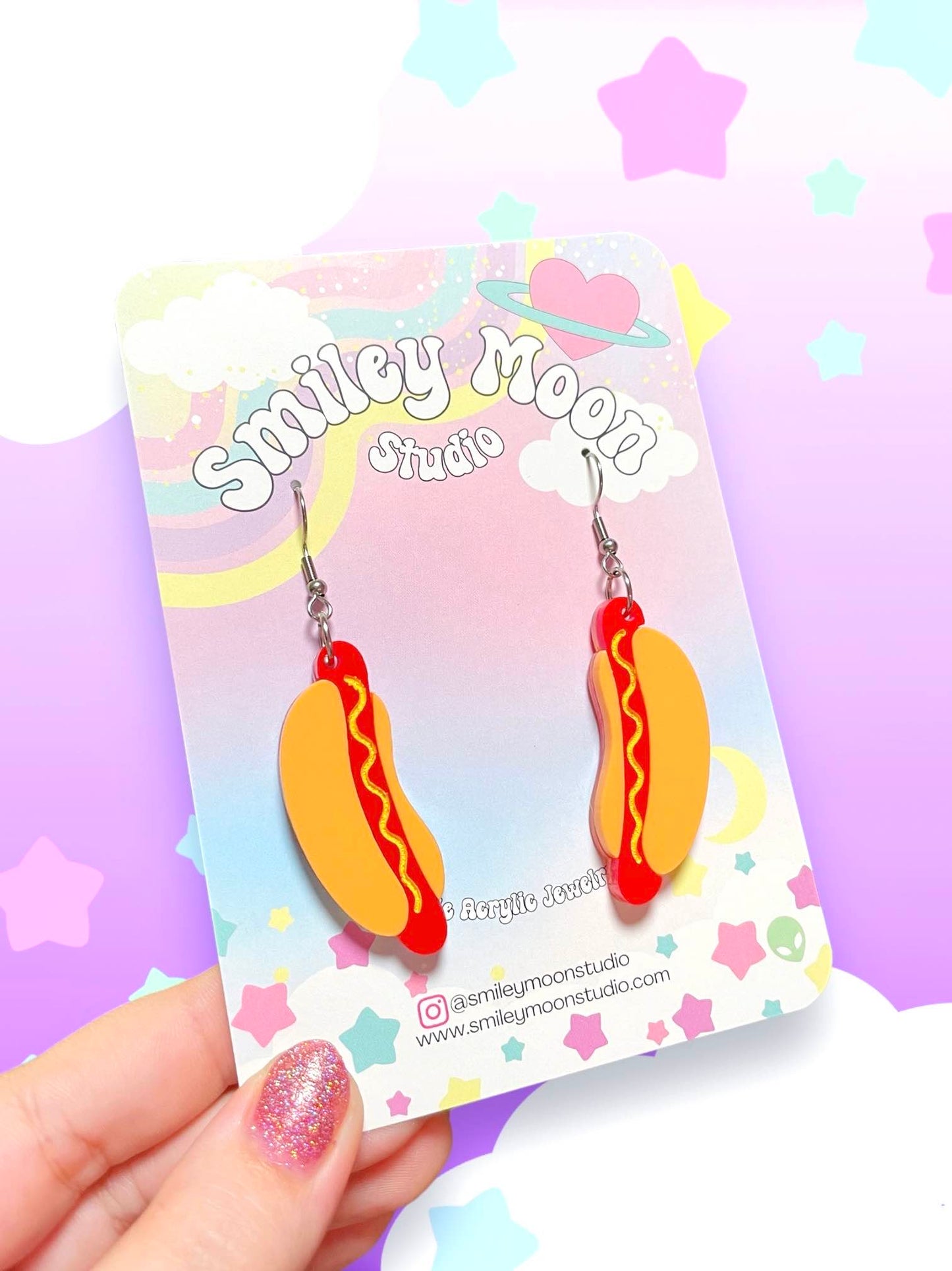 Hotdog, Acrylic Earrings