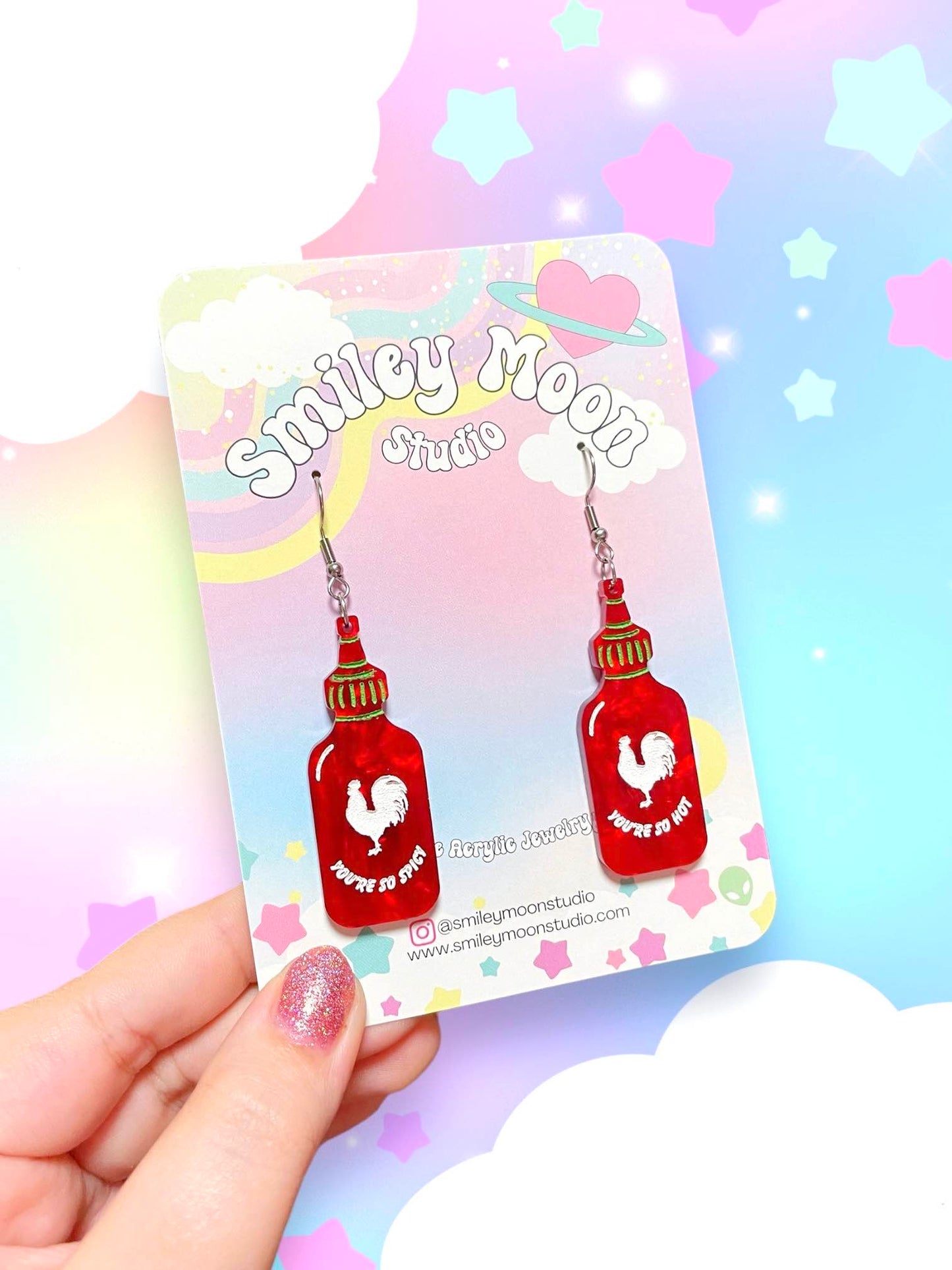 Spicy Rooster Sauce, Acrylic Earrings