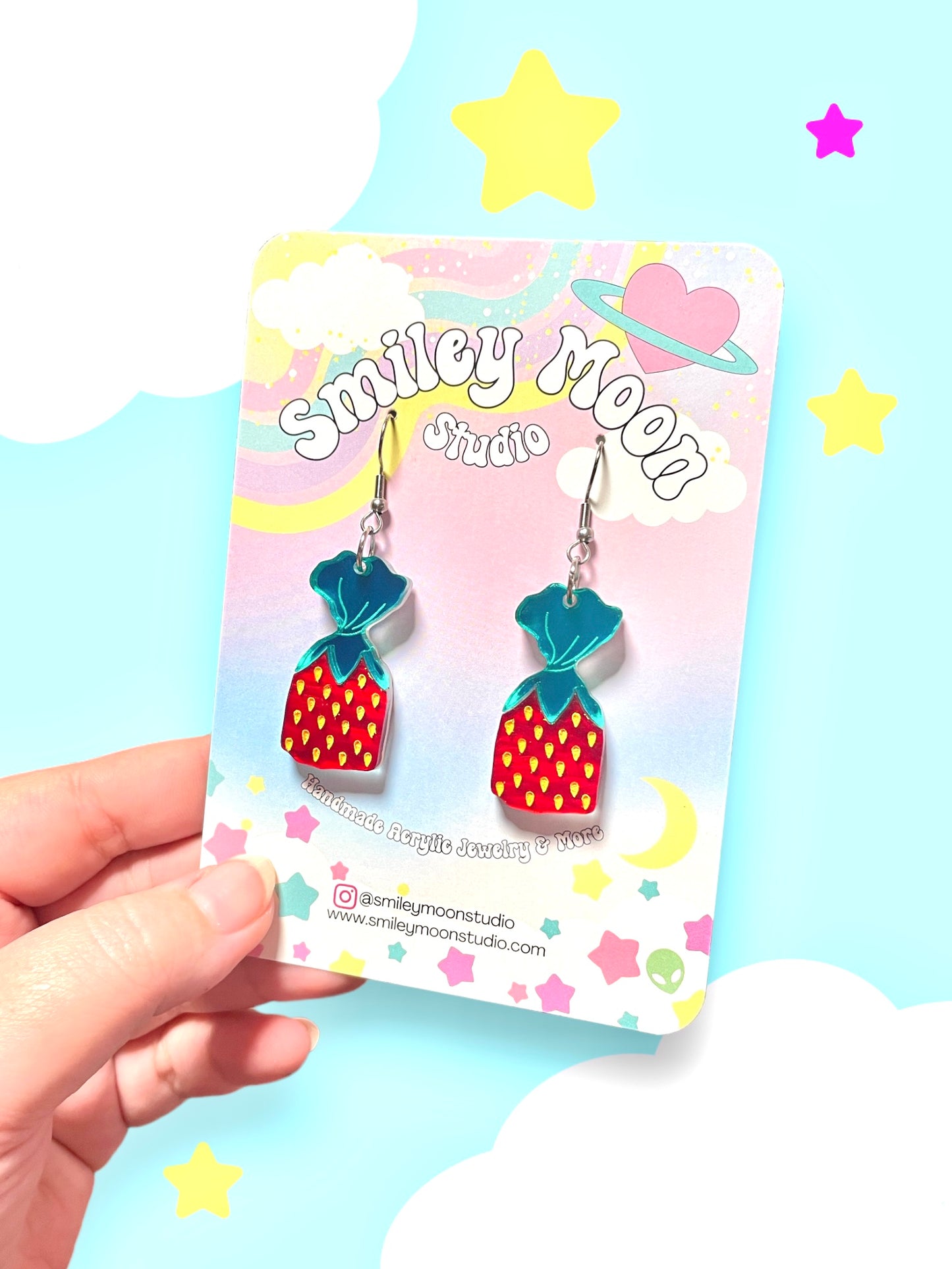 Nostalgic Strawberry Candy Acrylic Earrings