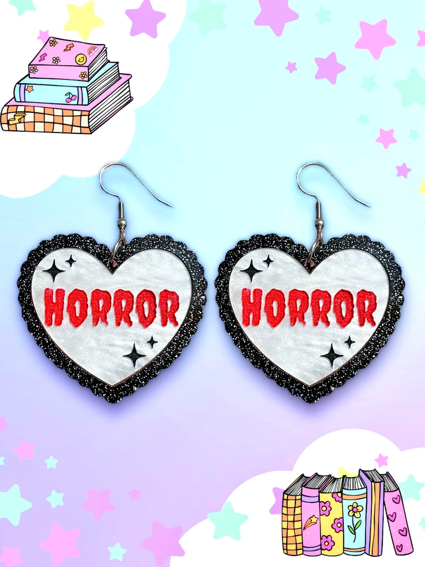 Horror Reader, Bookish Heart Earrings