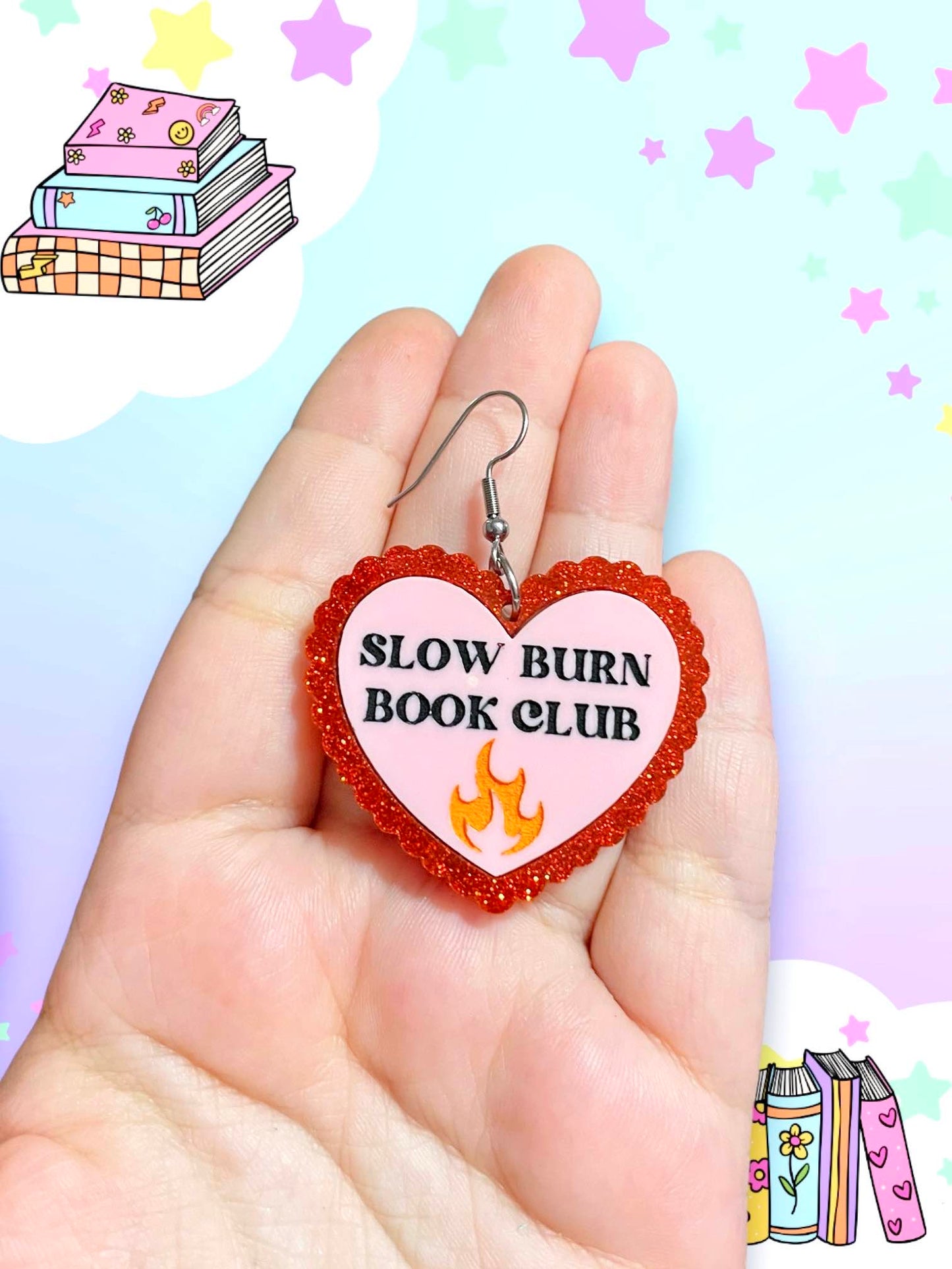 Slow Burn Book Club, Bookish Heart Earrings