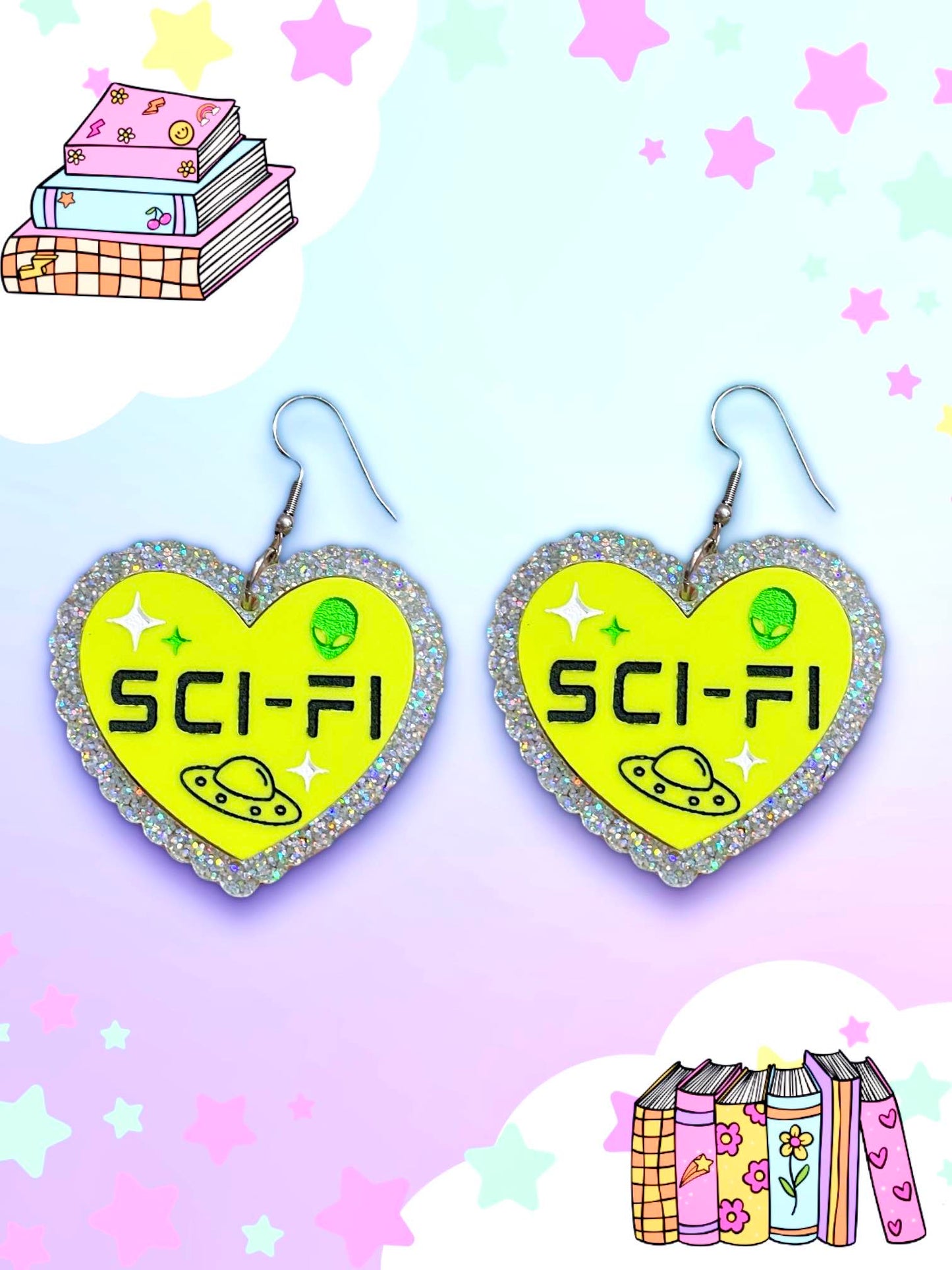 SCI-FI Reader, Bookish Heart Earrings