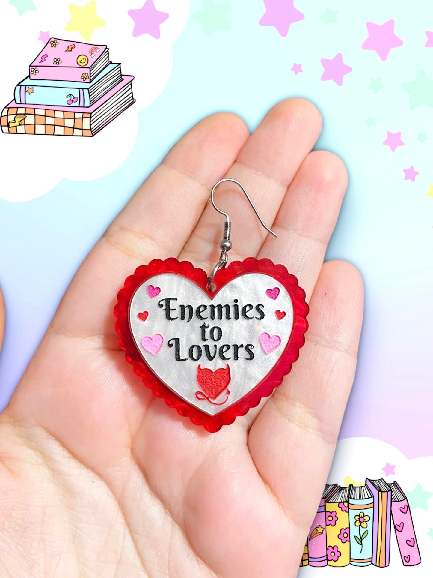 Enemies to Lovers, Bookish Heart Earrings