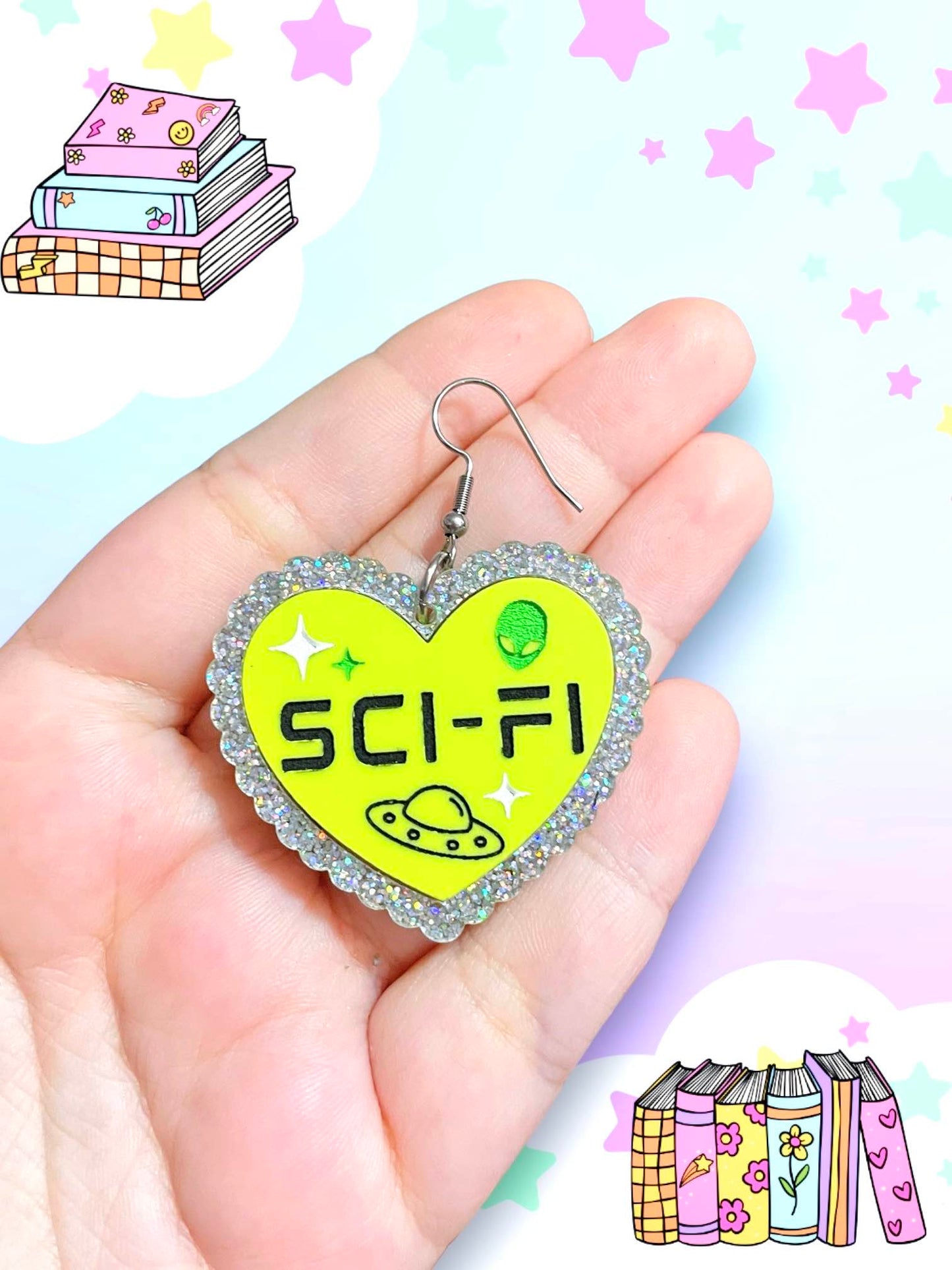 SCI-FI Reader, Bookish Heart Earrings