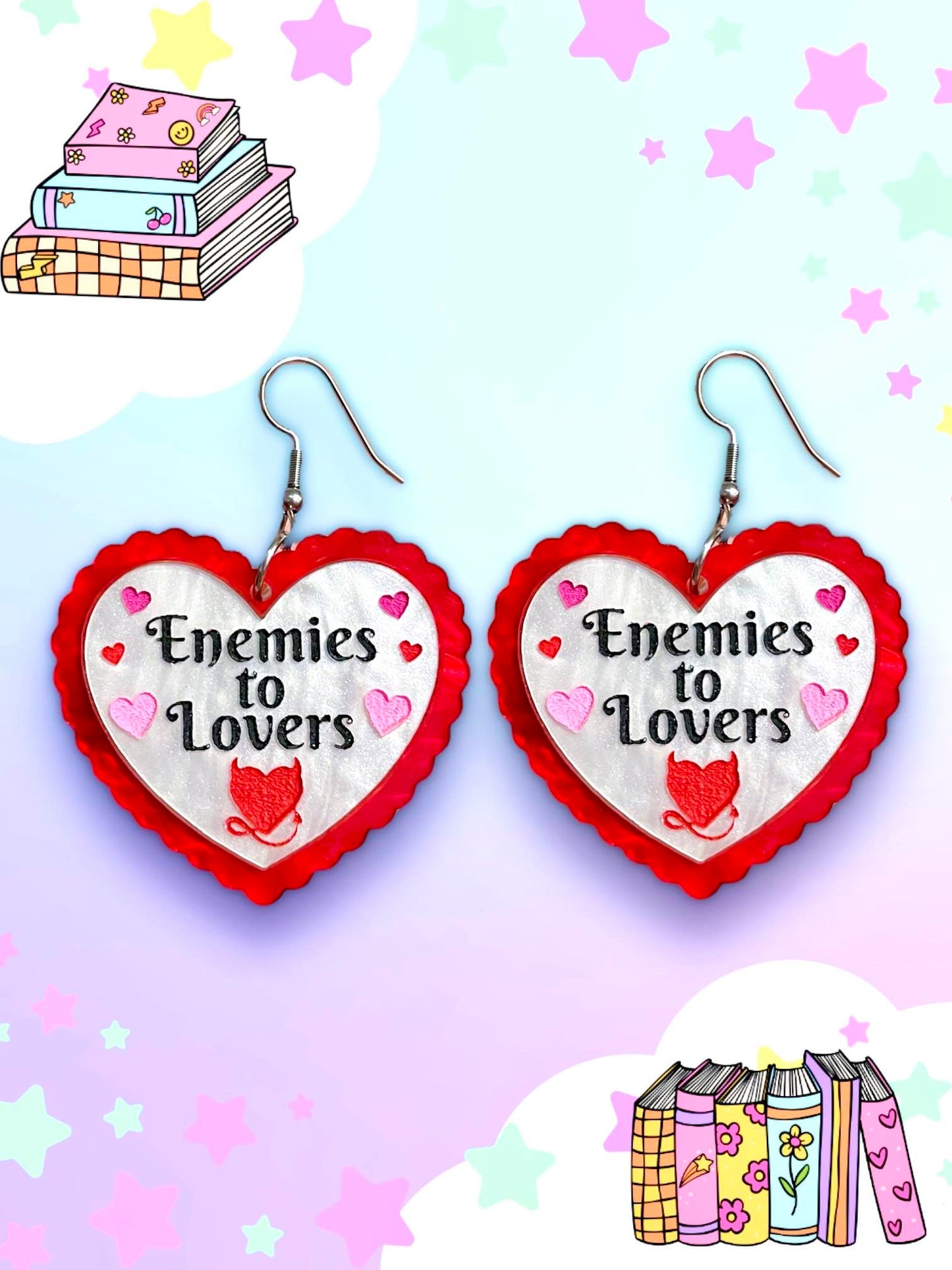 Enemies to Lovers, Bookish Heart Earrings