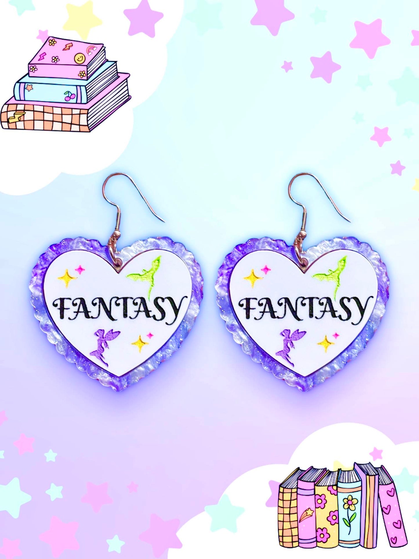 Fantasy Reader, Bookish Heart Earrings