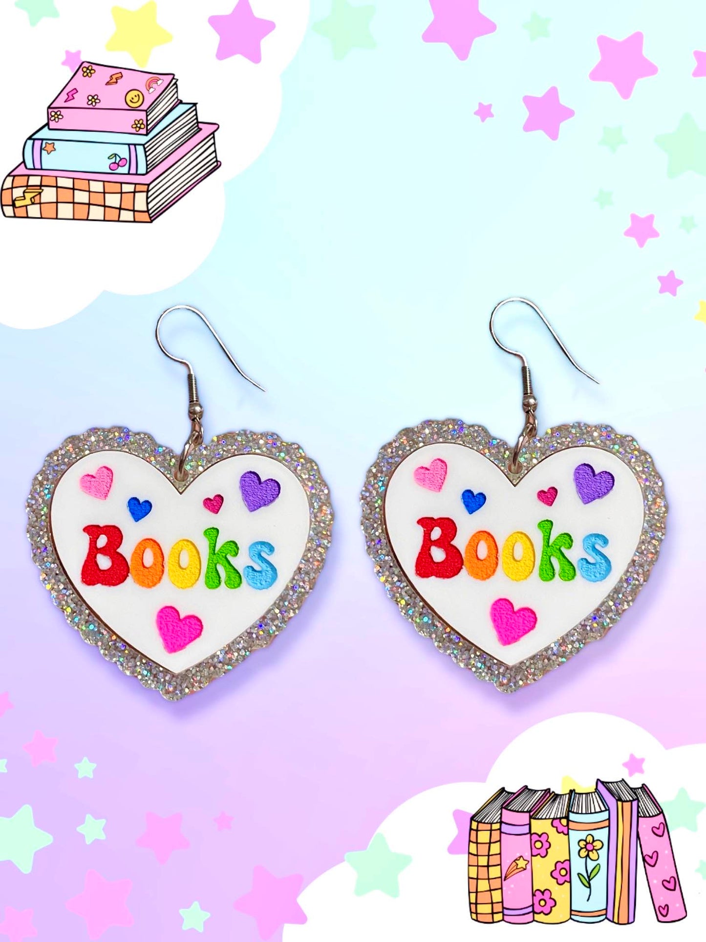 I Love Books, Acrylic Earrings