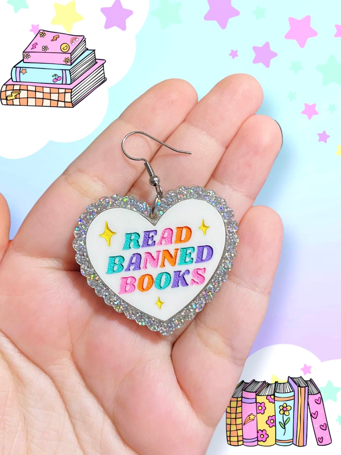 Read Banned Books, Bookish Heart Earrings