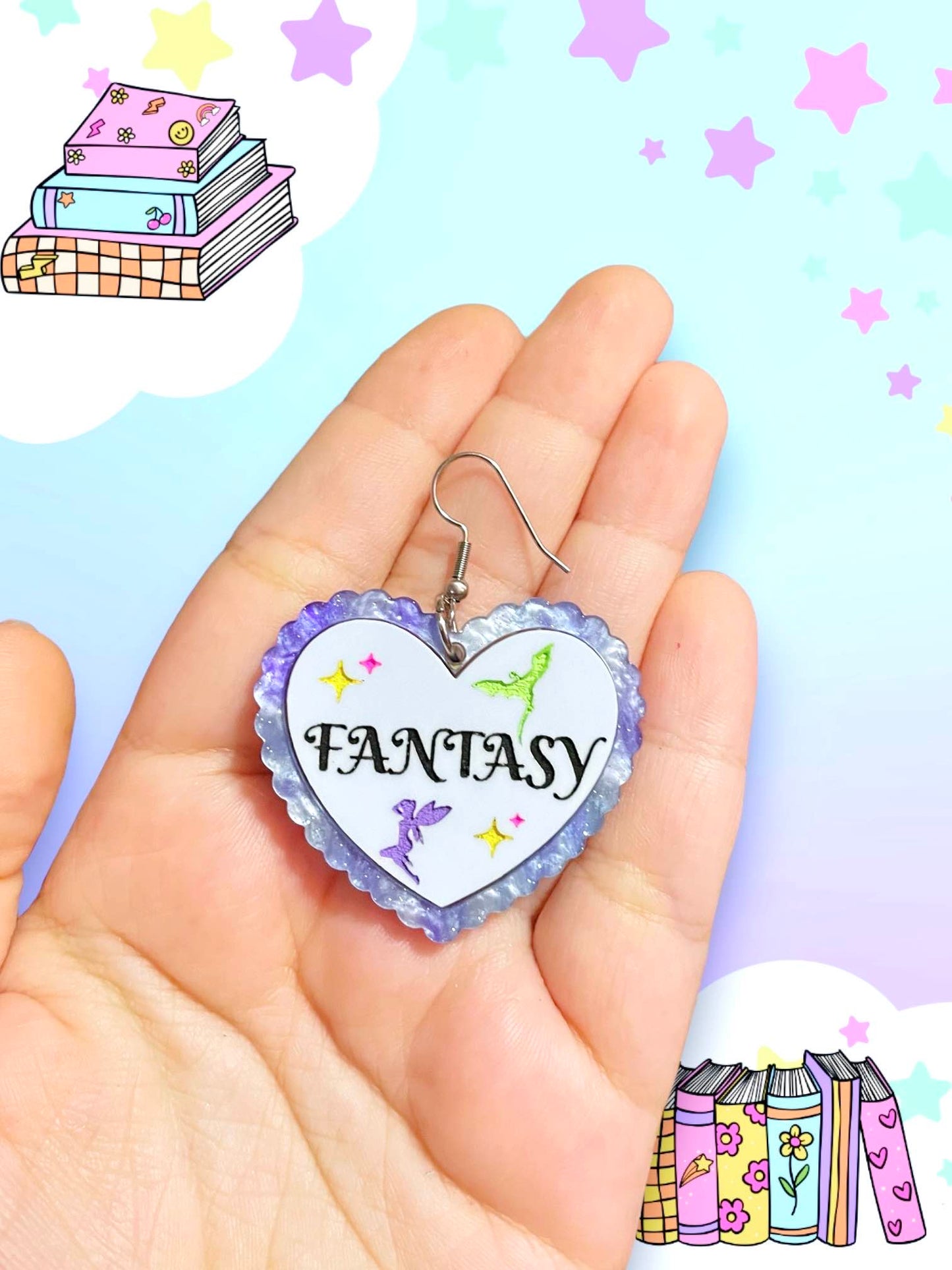 Fantasy Reader, Bookish Heart Earrings