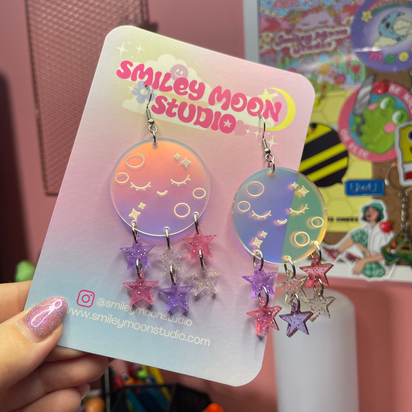 Smiley Moon Acrylic Earrings