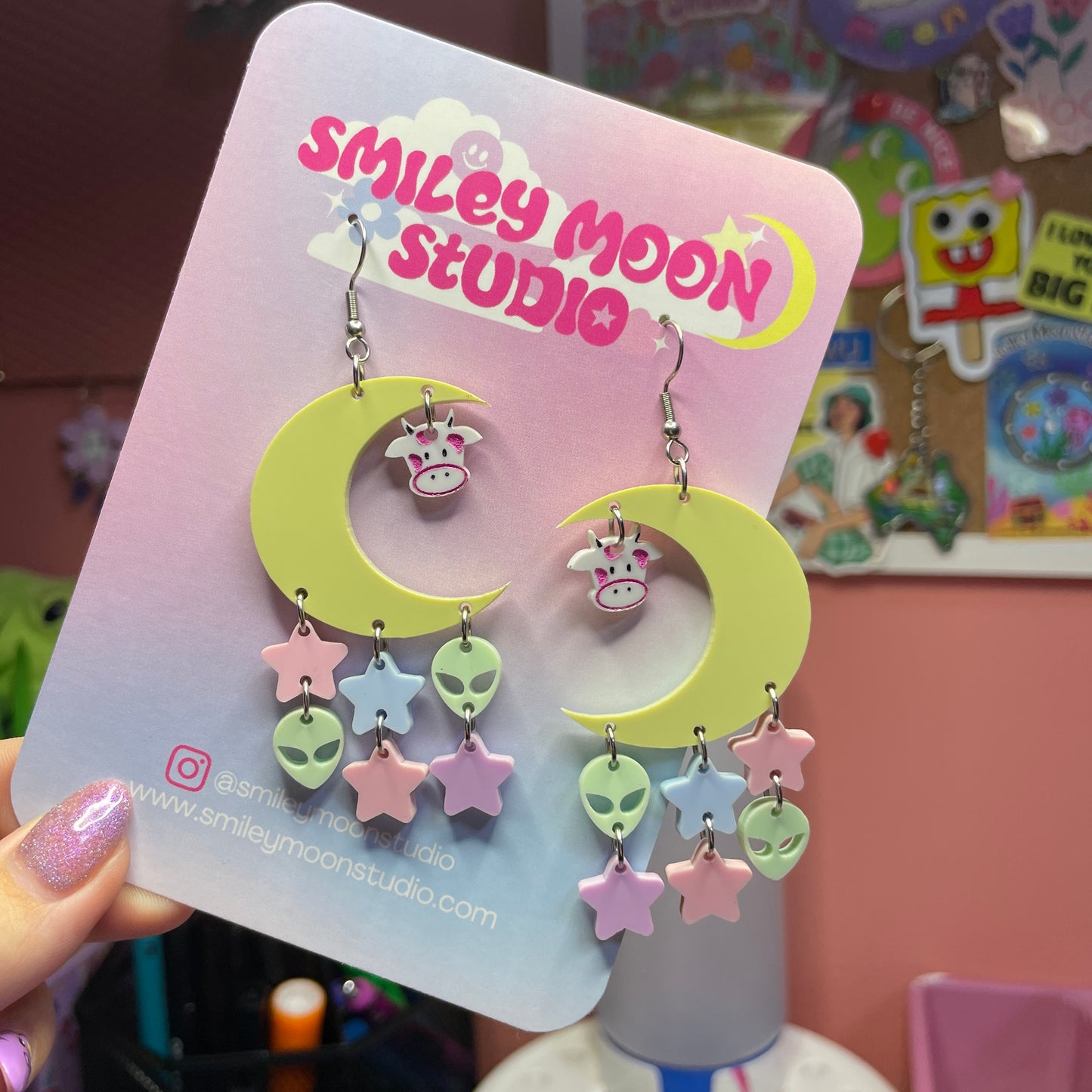 Cow Jumped Over the Pastel Moon Acrylic Earrings